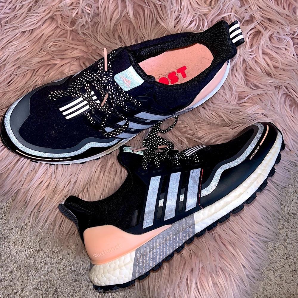 Never worn pink and black Adidas ultra boost